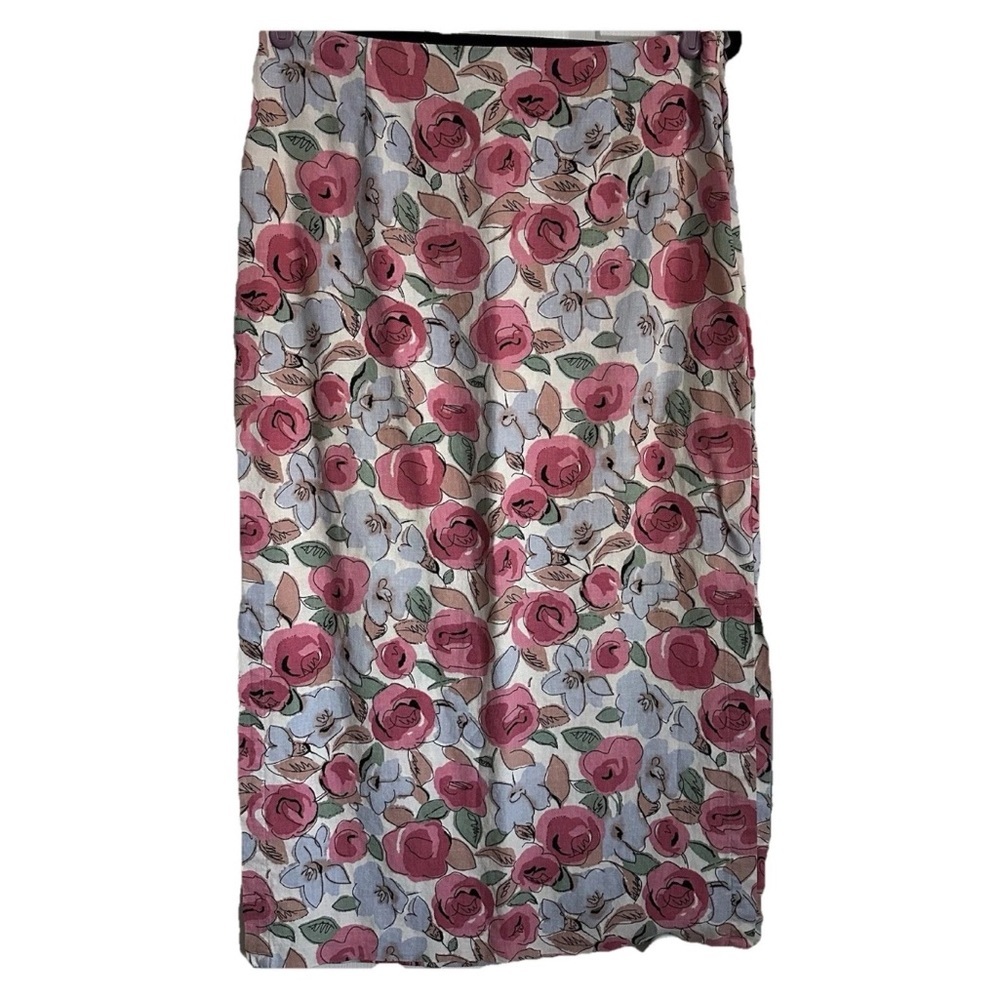 Vintage Caroline Kendrick Linen Blend Floral Skirt Womens 10 Church Summer 90s